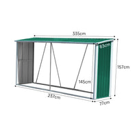 Dimensions of 11x3ft Green Lean-to Metal Storage Shed – Size Chart and Measurements