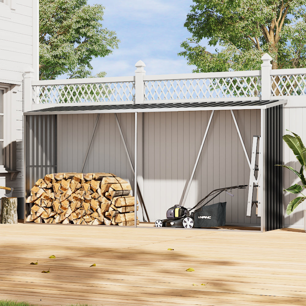 11x3ft Black Metal Storage Shed by Fence – Weatherproof Outdoor Garden Tool Storage