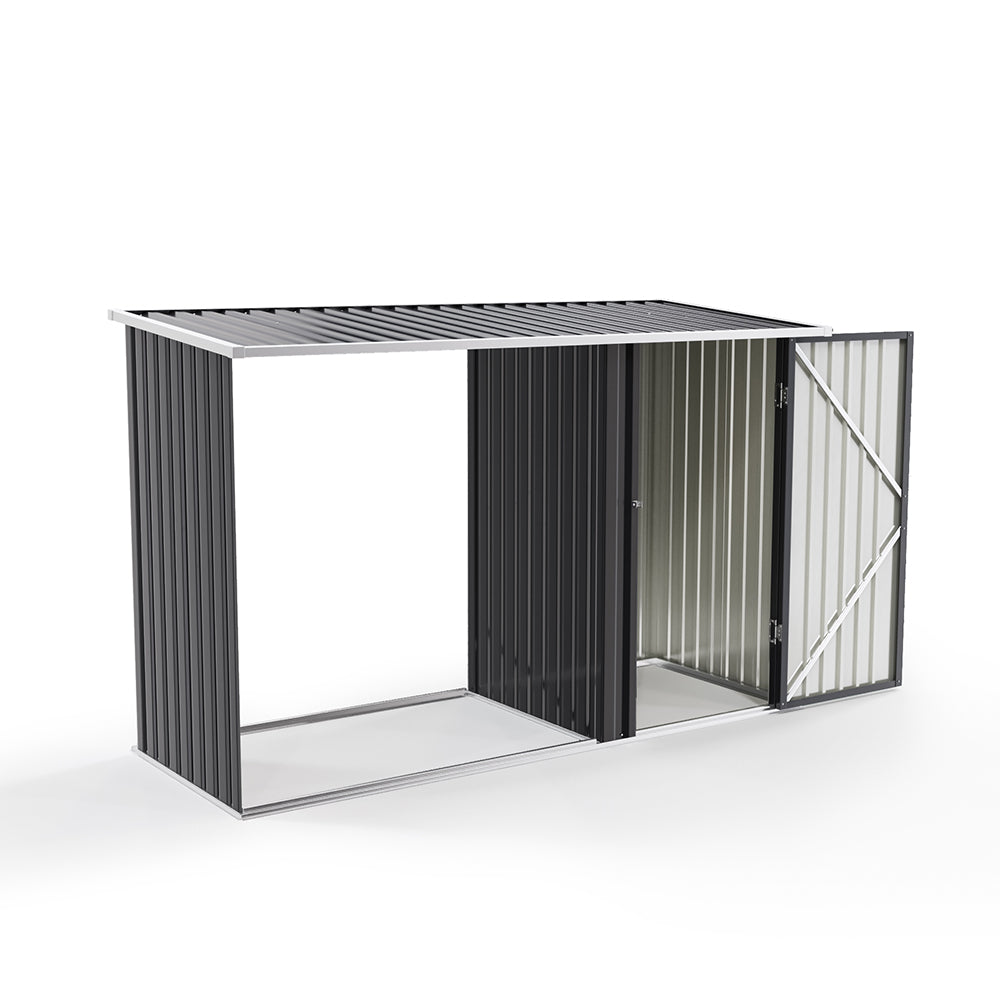 Black 8x3ft Metal Lean Firewood Log Shed – Durable and Rust-Resistant Steel Desig