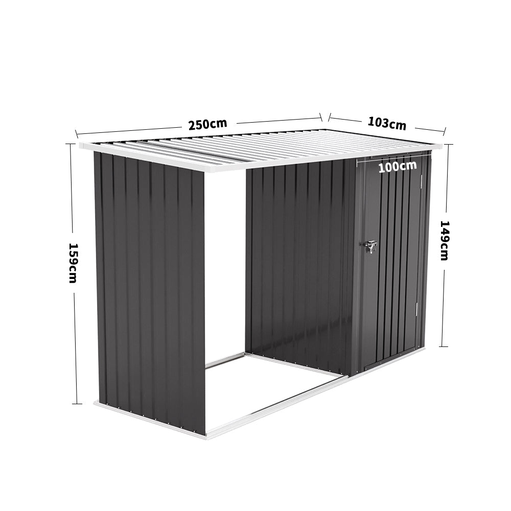 8x3ft Black Metal Firewood Shed Dimensions – Slimline Outdoor Storage Shed
