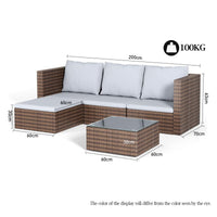 Detailed Dimensions of 5-Piece Rattan Garden Furniture Set – Sofa, Ottoman and Table Measurements