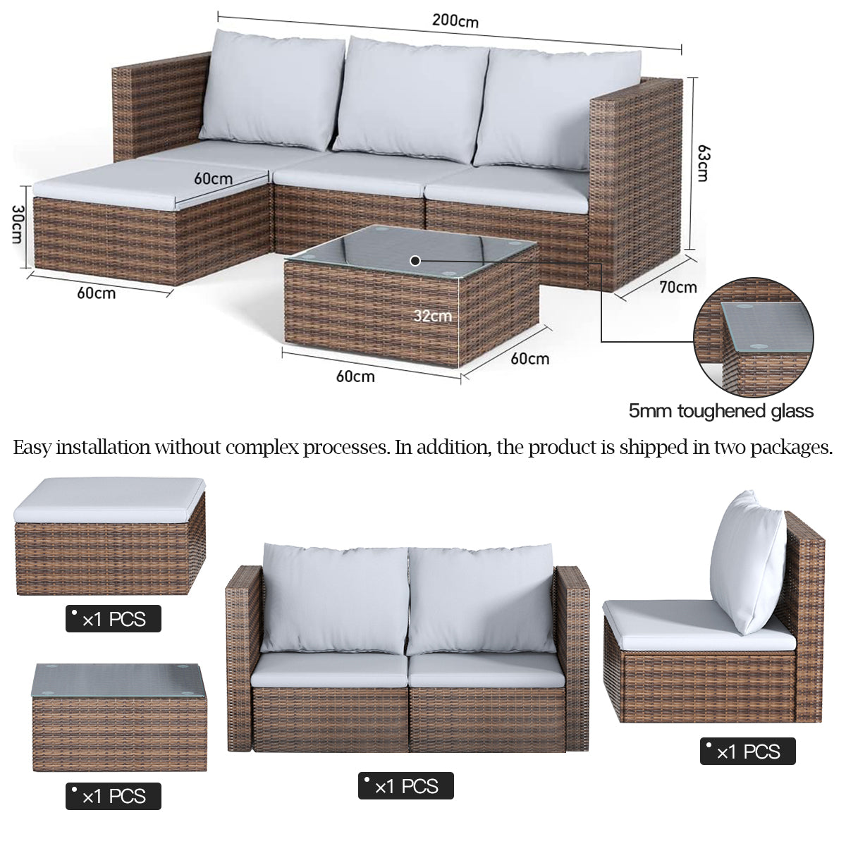 Functional Features of 5-Piece Rattan Sofa Set – Removable Cushions, Storage, Adjustable Sections