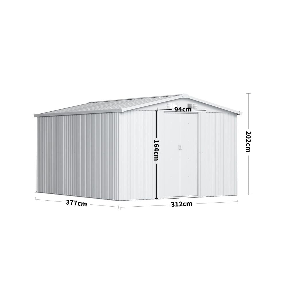 10x12ft Metal Garden Shed Dimensions – Large Capacity Gabled Storage with Floor Frame