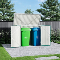Green Steel Bin Storage Shed in Garden Setting – Tidy Outdoor Waste Organization