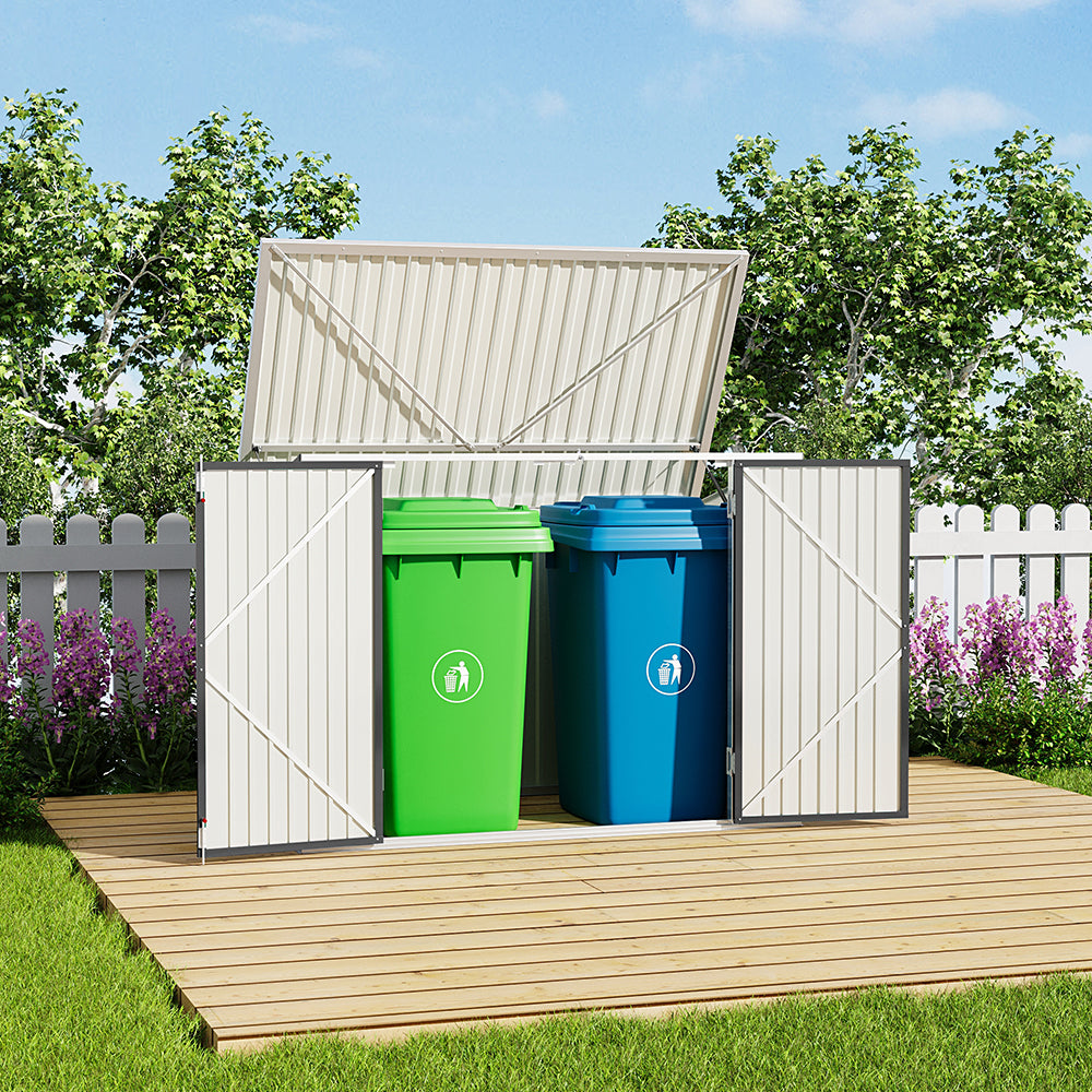 6x3ft Charcoal Black Metal Bin Shed in Backyard – Secure Outdoor Rubbish Storage