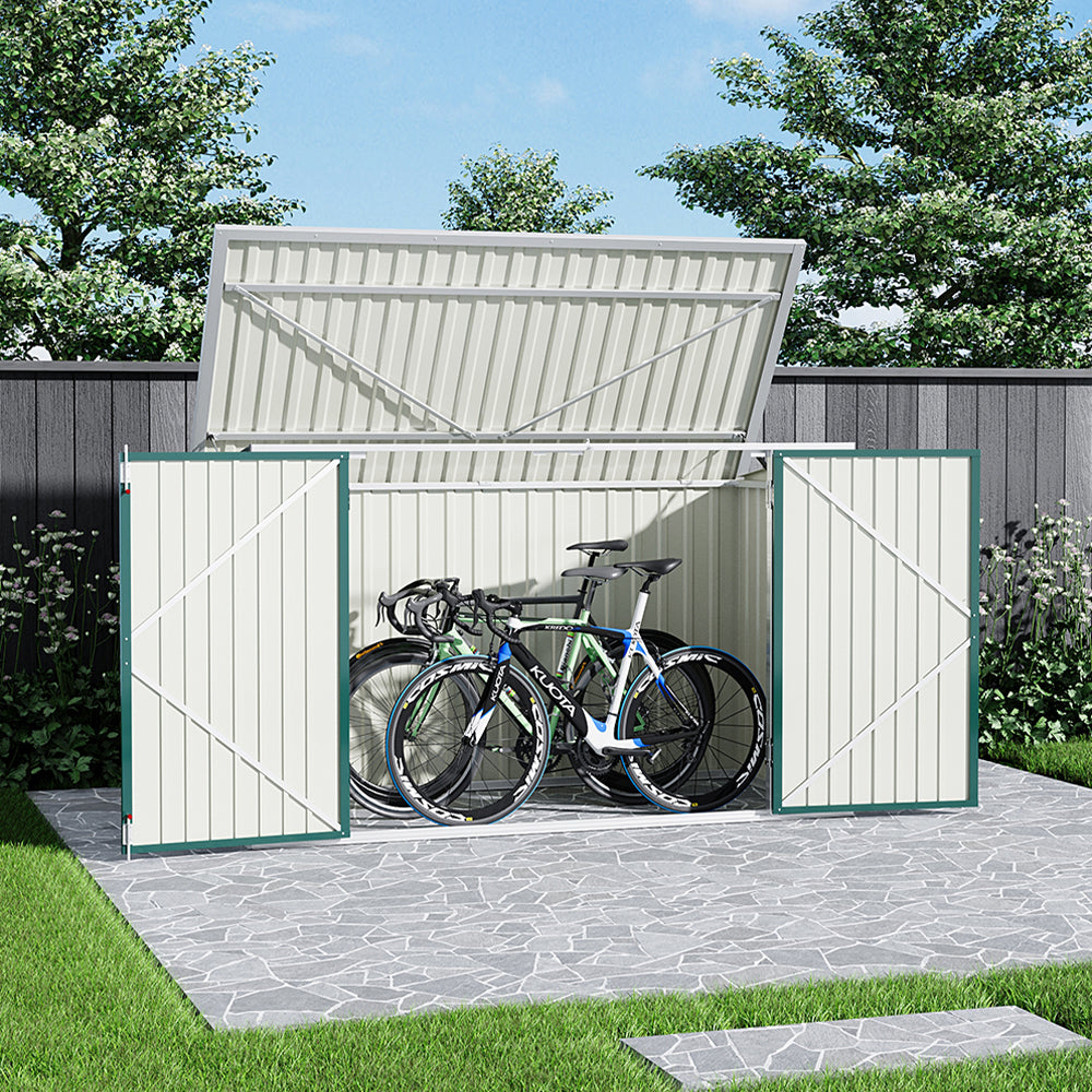 7x3ft green garden storage shed – lockable steel shed for bins, bikes, and tools