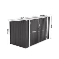 charcoal black metal shed closed – size specifications for garden bike and bin shed