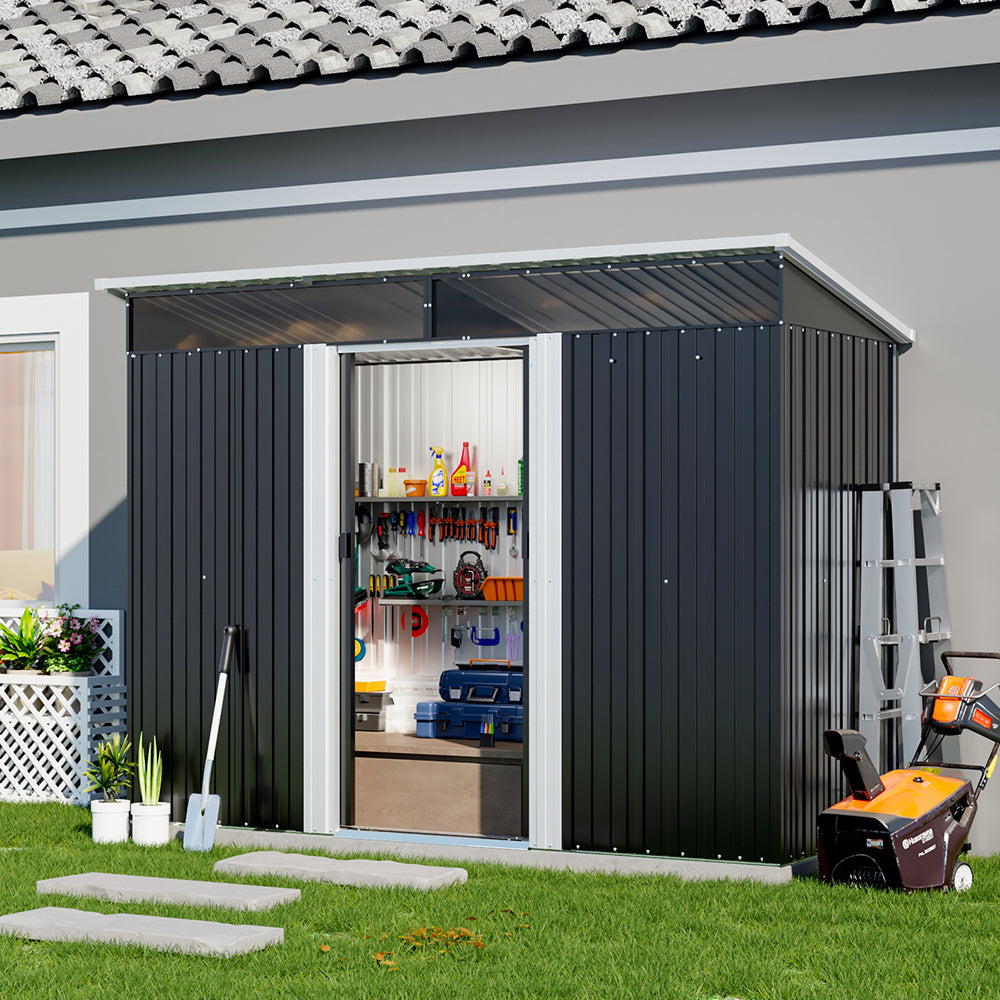 9x4ft Metal Garden Storage Shed with Lockable Sliding Doors – Weatherproof Outdoor Tool Storage
