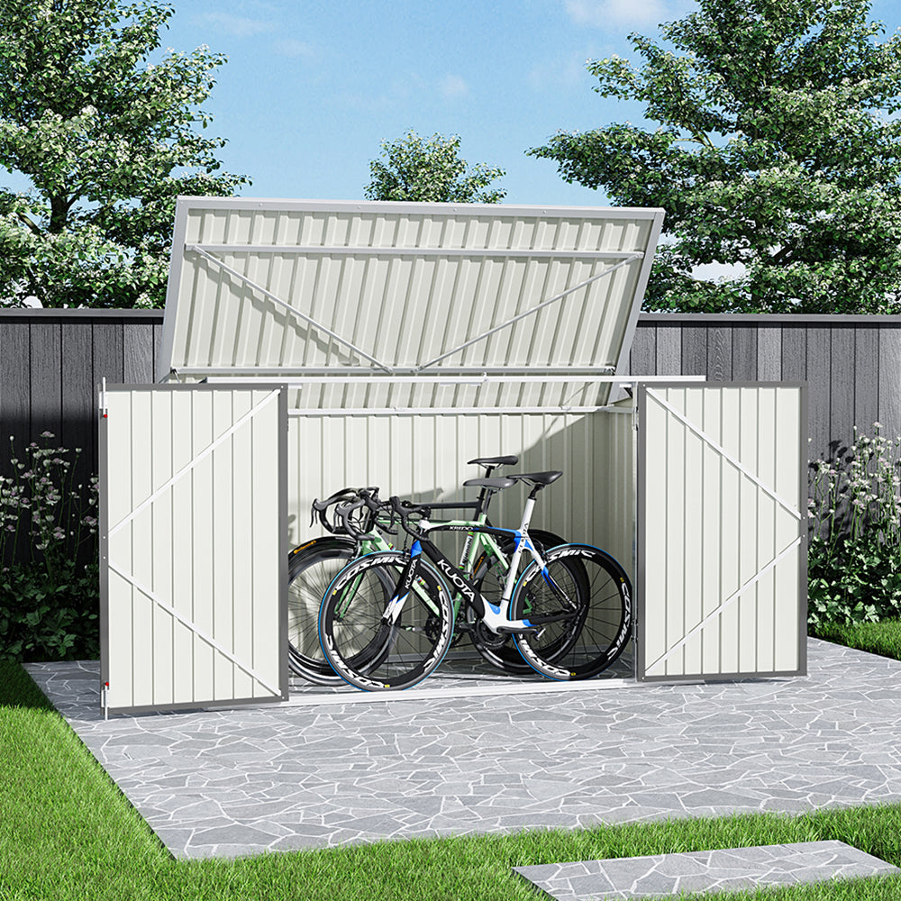 7x3ft grey metal garden bin and bike storage shed – lockable steel outdoor shed