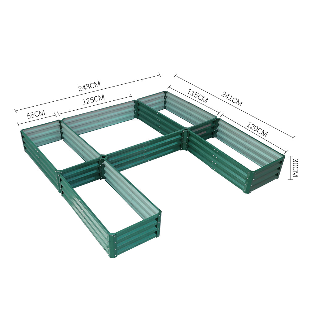 Dimensions of Outdoor U-shaped Metal Raised Garden Bed in green - Ideal size for growing a variety of plants