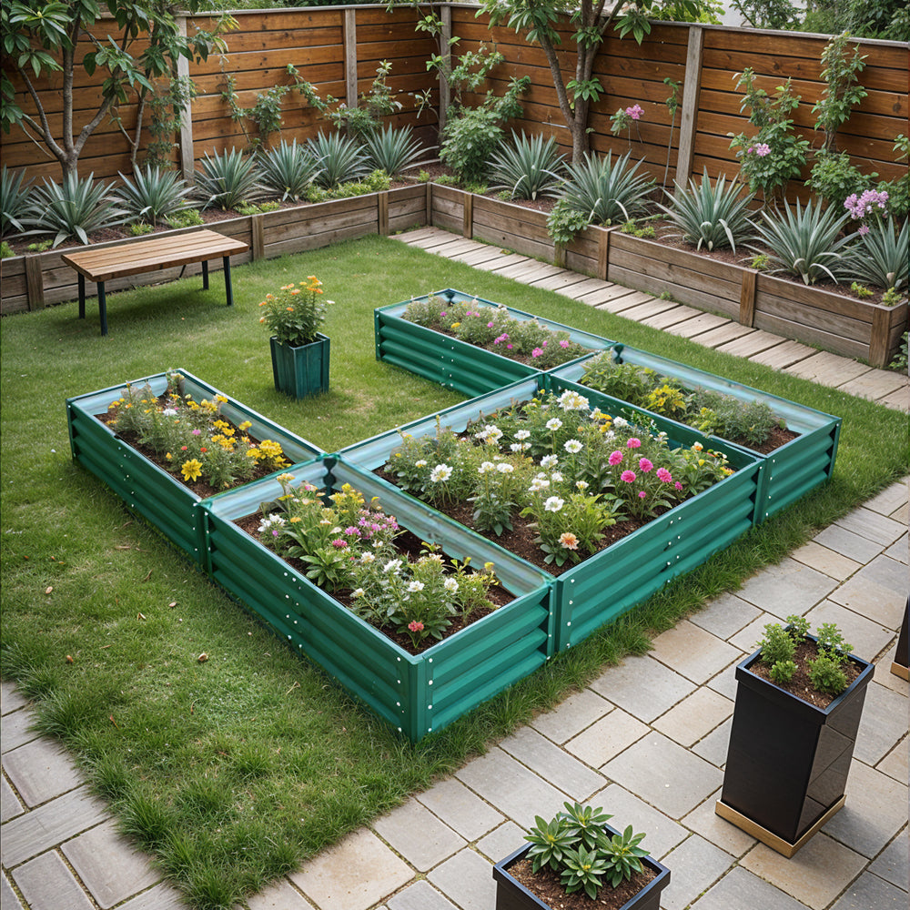 Outdoor U-shaped Metal Raised Garden Bed in green - Durable and eco-friendly planter for outdoor gardening