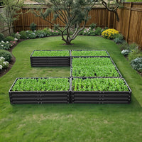 Anthracite U-shaped Metal Raised Garden Bed filled with plants in an outdoor garden setting
