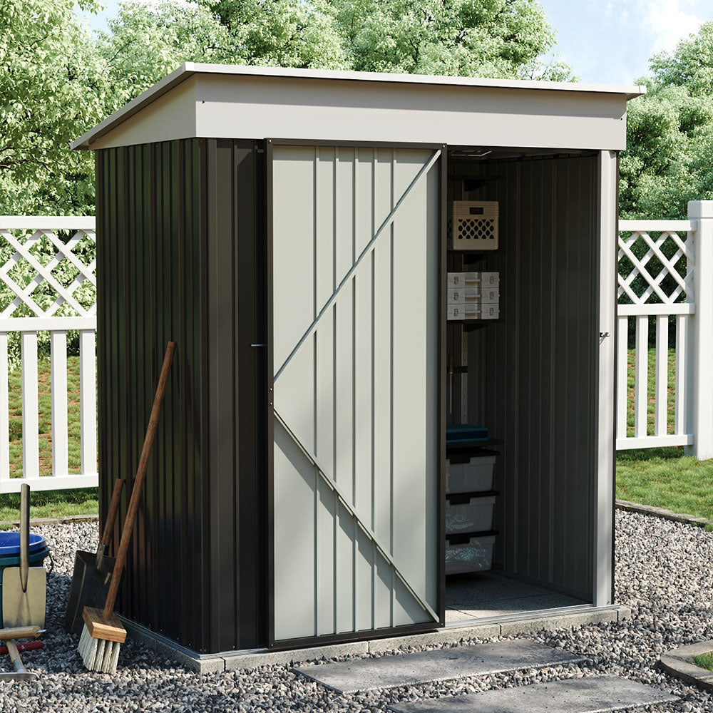 5x3ft Metal Garden Tool Shed Installed by Fence – Ideal for Small Garden or Patio Spaces
