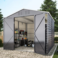 8x9ft double-door charcoal steel tool shed with front window and ventilation panels for garden storage