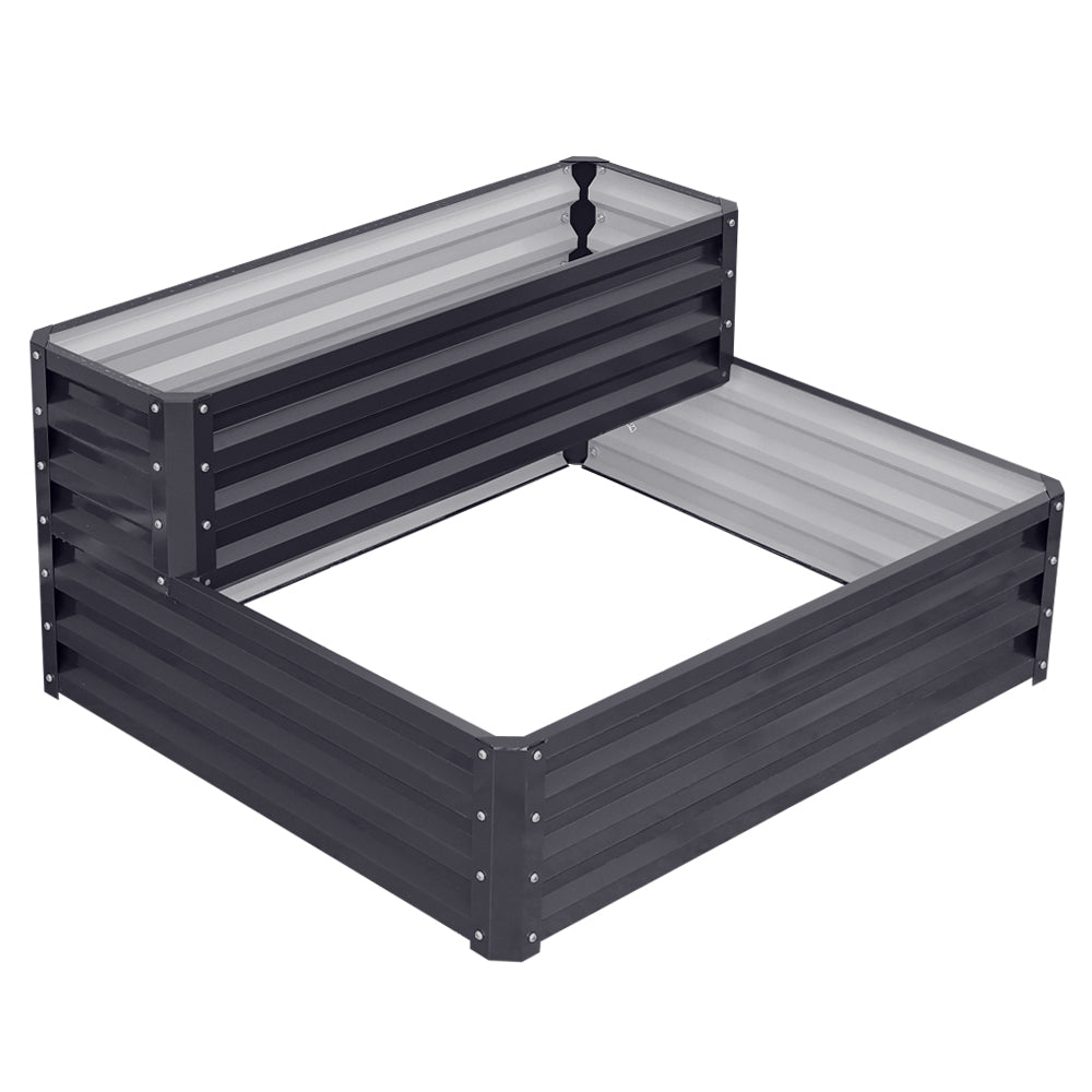Double-Layer Rectangular Metal Raised Garden Bed on white background - Durable and rust-resistant garden planter