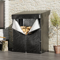 S Size Covered Firewood Rack in Garden – Neat Outdoor Wood Storage Solution