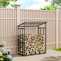 M Size Metal Tube Firewood Rack with PE Cover – Medium Outdoor Log Storage with Weatherproof Roof