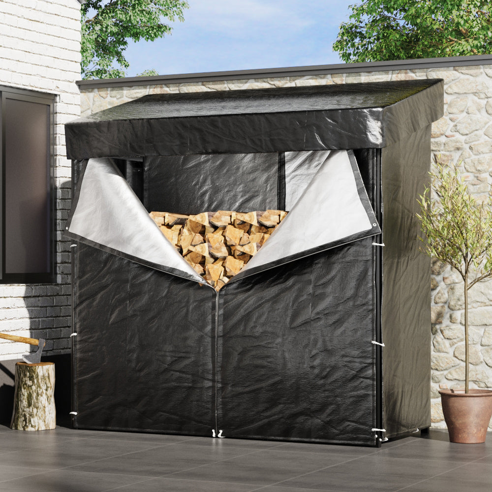 L Size Covered Log Holder in Garden – Spacious Firewood Storage for Patio or Yard