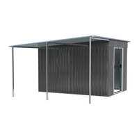 9x6ft galvanized metal garden shed with pent roof, isolated on white background