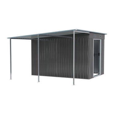 9x6ft galvanized metal garden shed with pent roof, isolated on white background