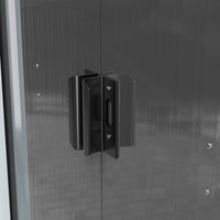 close-up of lockable door handle on 9x6ft metal garden storage shed for secure access