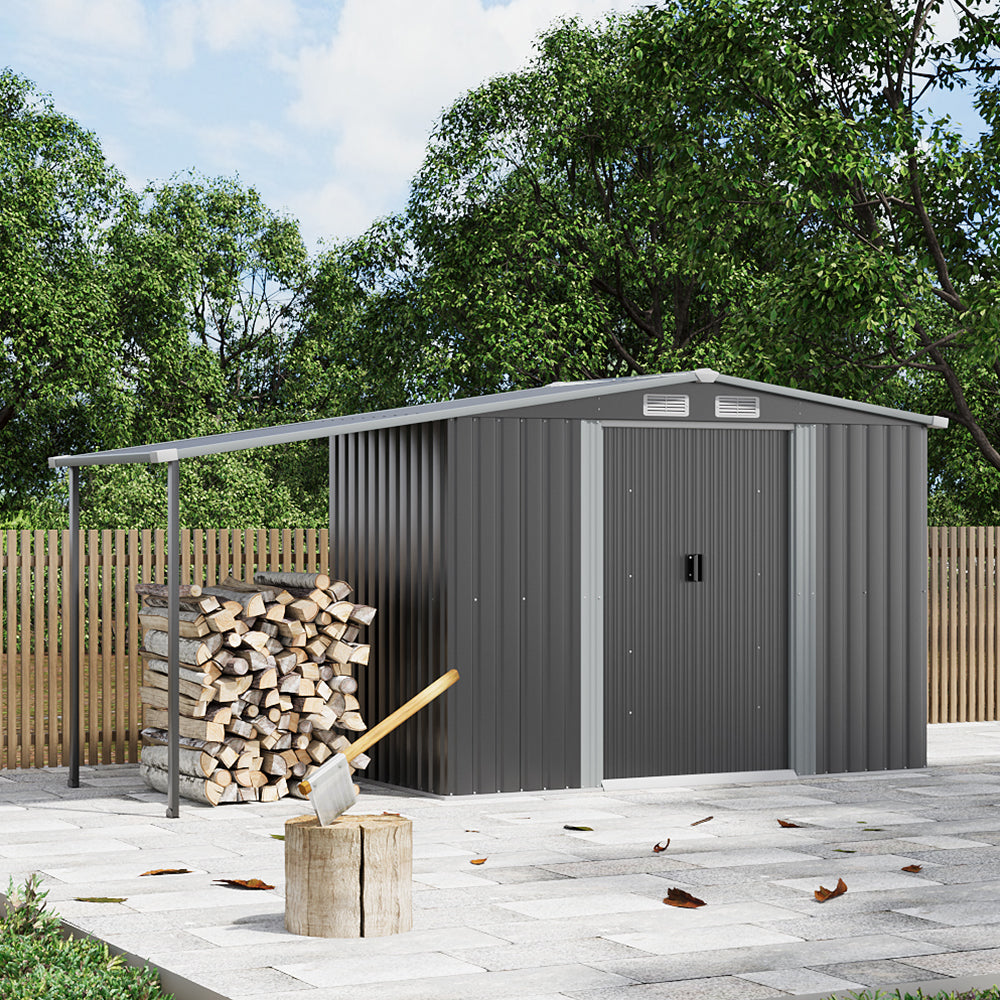 Freestanding 8x4ft Metal Garden Shed – Pointed Top Firewood Storage with Lockable Doors