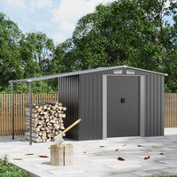 Freestanding 8x4ft Metal Garden Shed – Pointed Top Firewood Storage with Lockable Doors