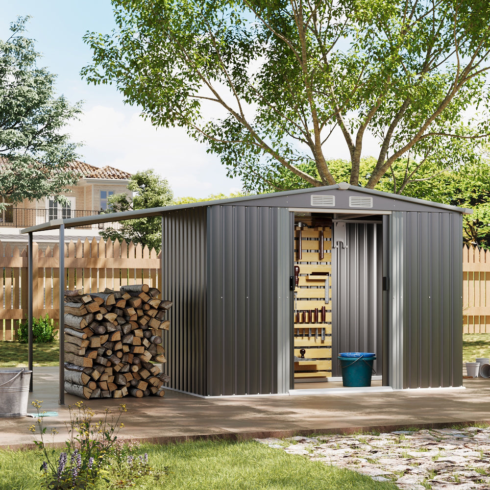 8x4ft Garden Metal Log Storage Shed with Pointed Roof – Durable Outdoor Firewood Shed