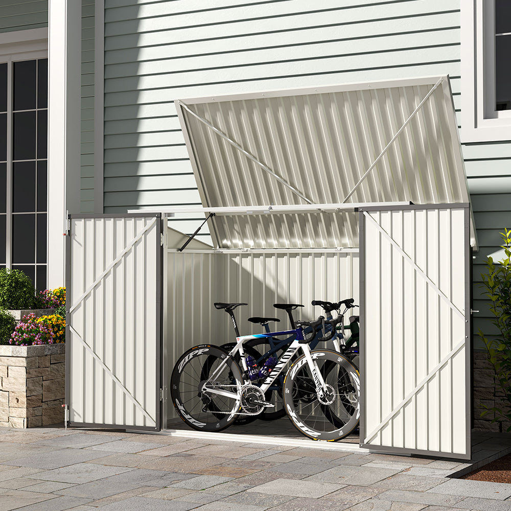6x3ft Grey Steel Bin Storage Shed Open Against Wall – Easy Access for Outdoor Use