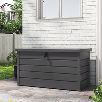 Closed 350L Grey Metal Outdoor Storage Box – Stylish Weatherproof Garden Chest for Patio Use