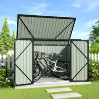 7x3ft black garden metal garbage shed with lockable double doors and sloped roof for secure outdoor storage