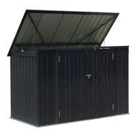 black 7x3ft metal outdoor bin storage shed with double doors and lock, shown on white background