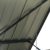 close-up detail of lockable double door and hinge design on black 7x3ft metal garbage shed