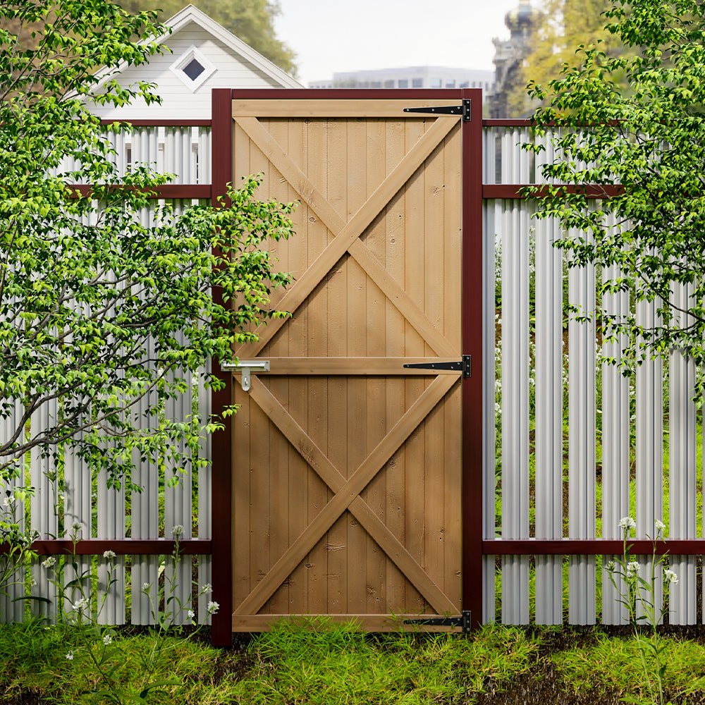 Flat Top Pine Wood Garden Gate Kit Pressure Treated with T Hinges & Lock