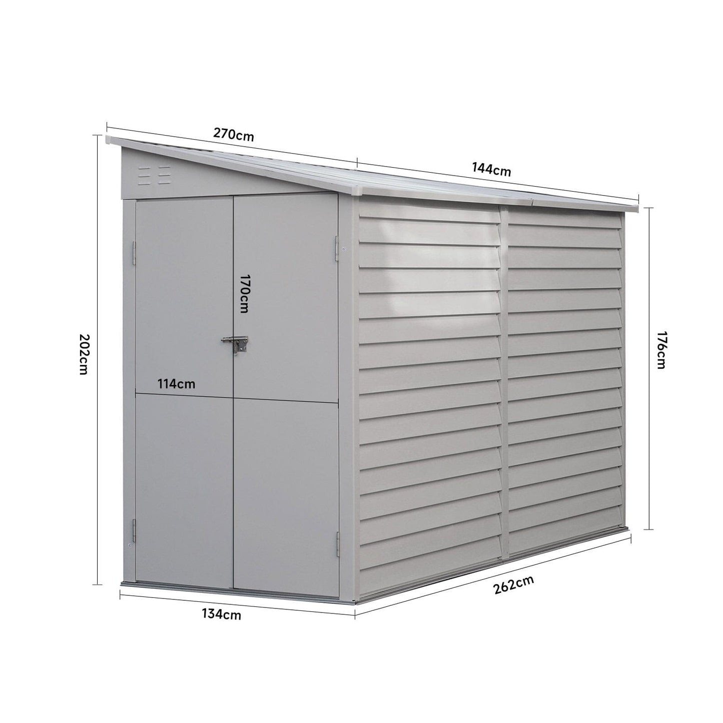Size Guide for 9x5ft White Steel Garden Storage Shed – Lockable Outdoor Metal Shed Dimensions