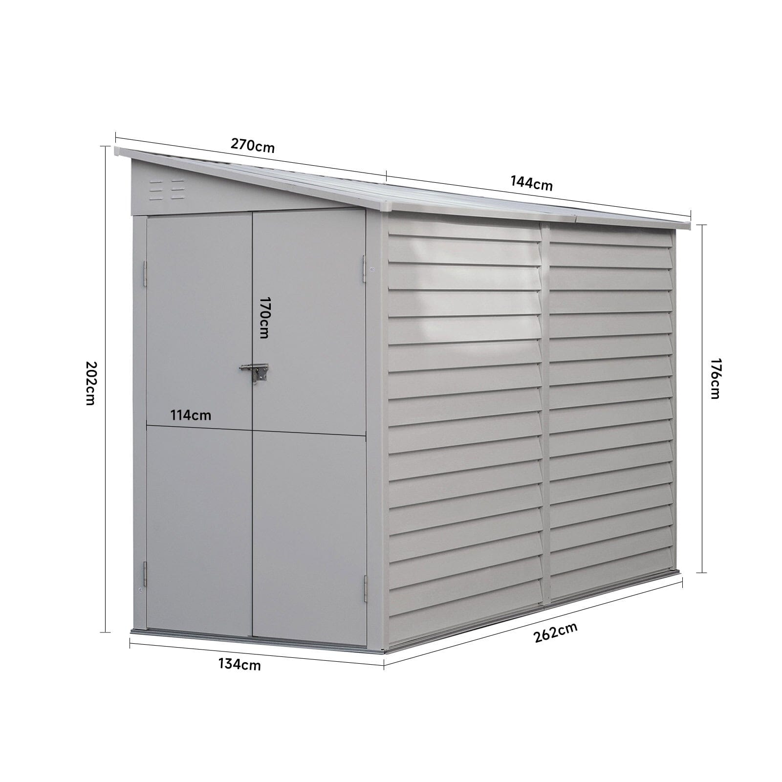Size Guide for 9x5ft White Steel Garden Storage Shed – Lockable Outdoor Metal Shed Dimensions