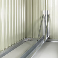 interior design detail of bike racks and storage organization inside 6x7ft galvanized steel bike shed