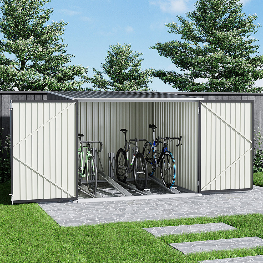 6x7ft black galvanized steel bicycle storage shed with lockable door for secure outdoor bike storage