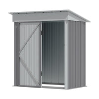 compact 5x3ft grey galvanized steel garden shed with lockable front door, isolated on white background