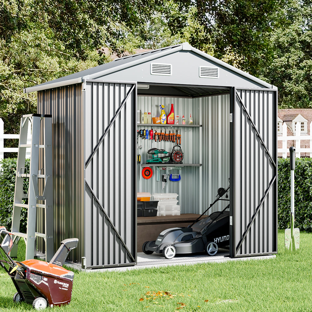 Compact Garden Tool Shed with Lockable Door – 6x4ft Metal Shed Displaying Tool Organization