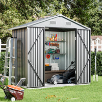 Compact Garden Tool Shed with Lockable Door – 6x4ft Metal Shed Displaying Tool Organization