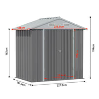 Dimensions Diagram of 8x6ft Gray Metal Storage Shed – Outdoor Steel Shed with Lockable Door