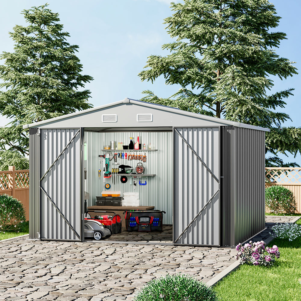 10x8ft Galvanized Steel Motorcycle Shed with Apex Roof – Heavy-Duty Lockable Outdoor Storage