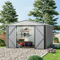 10x8ft Galvanized Steel Motorcycle Shed with Apex Roof – Heavy-Duty Lockable Outdoor Storage