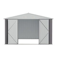 10x12ft lockable apex roof metal shed for motorcycles and tools, made from durable galvanized steel