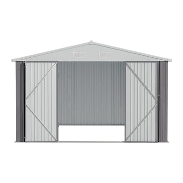 10x12ft lockable apex roof metal shed for motorcycles and tools, made from durable galvanized steel