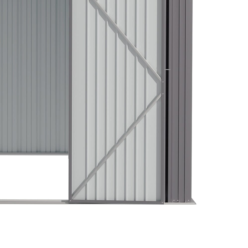 Reinforced double doors of 10x10ft galvanized steel shed with padlock design for enhanced security