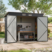 side view of 8x4ft galvanized steel tool shed with open doors for easy access and storage