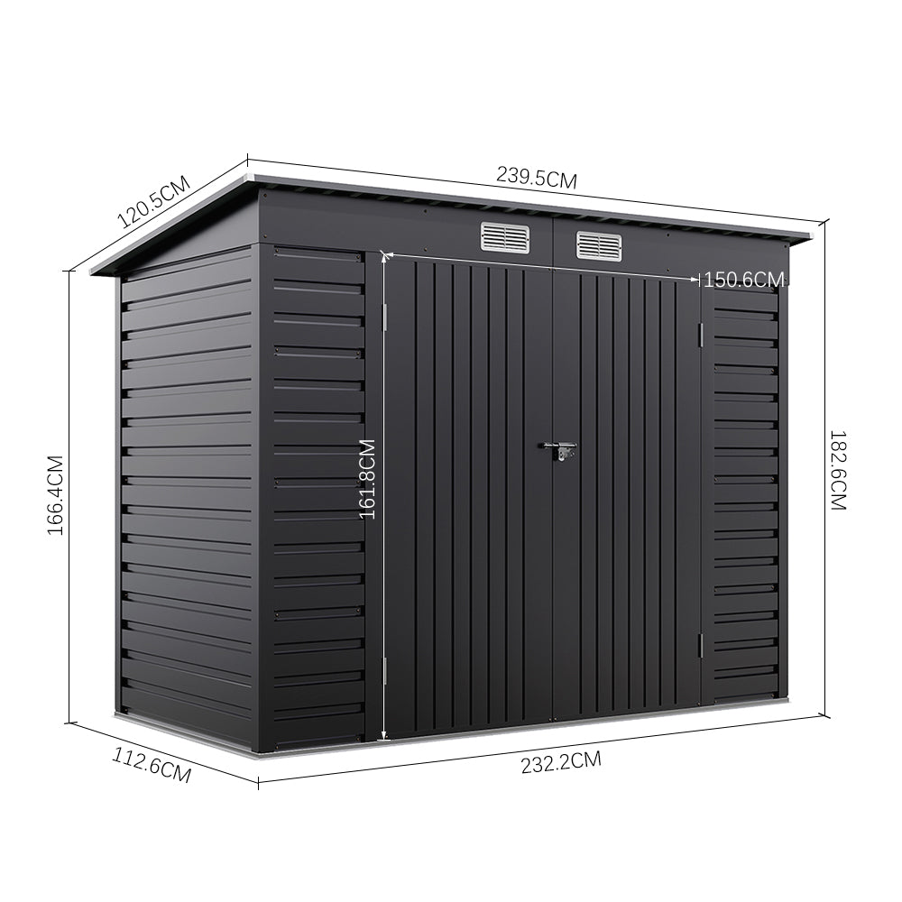 external dimension diagram of 8x4ft galvanized steel garden tool storage shed