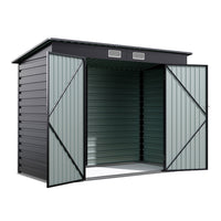 8x4ft galvanized steel outdoor garden shed with dual doors isolated on white background